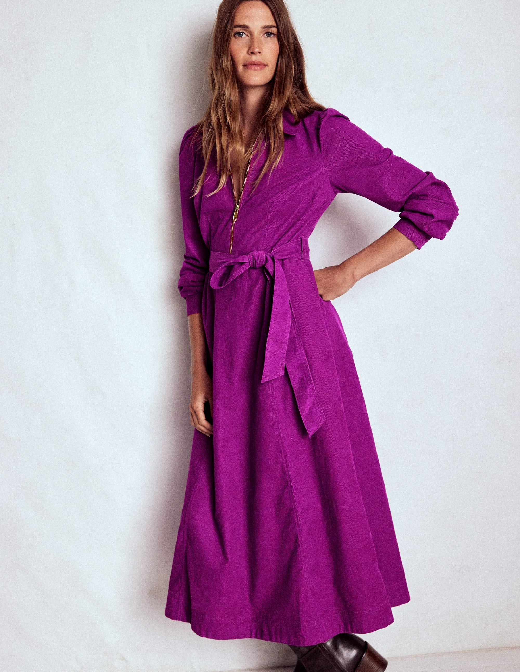 Robe mi-longue Adelaide à cordon et fermeture éclair - Violet royal