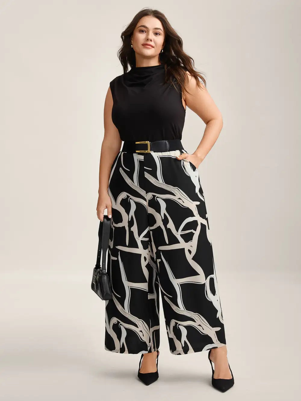 Abstract Pattern Wide-Leg Pockets Pants