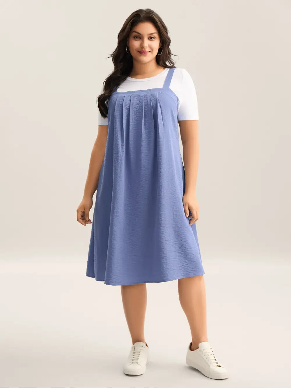 Adjustable Straps Pockets Plain Midi Dress