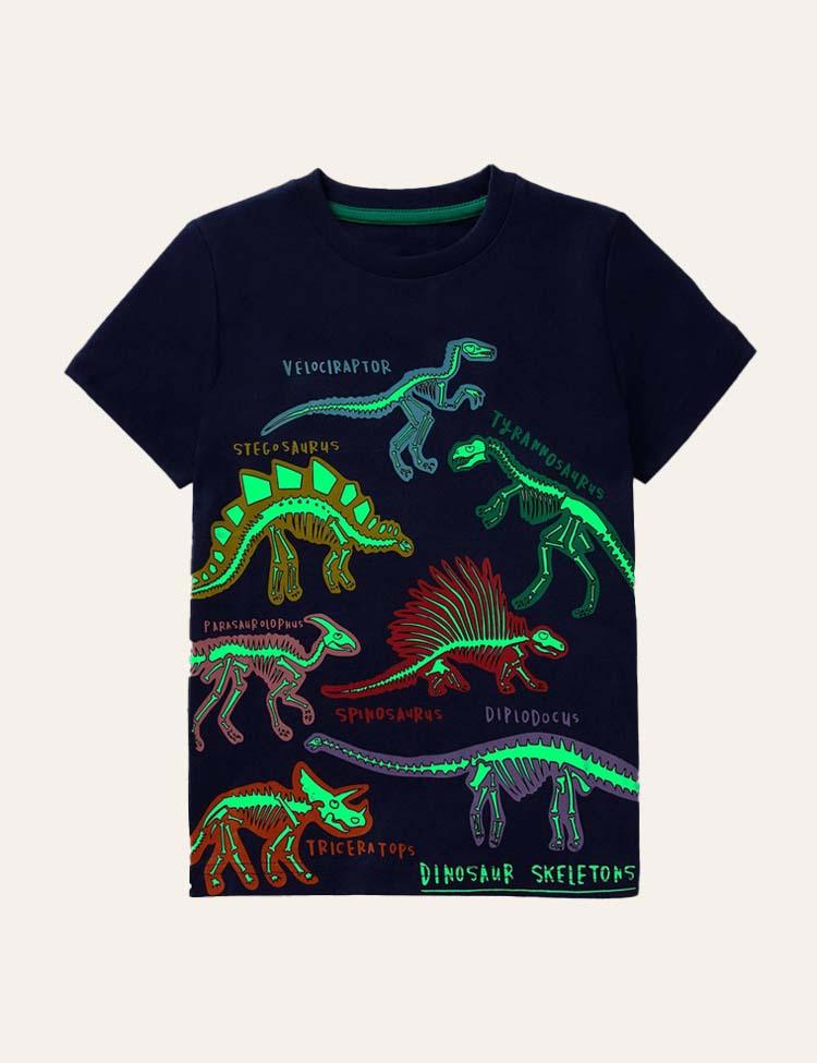 T-shirt 100 % coton avec motif dinosaure lumineux pour tout-petit garçon