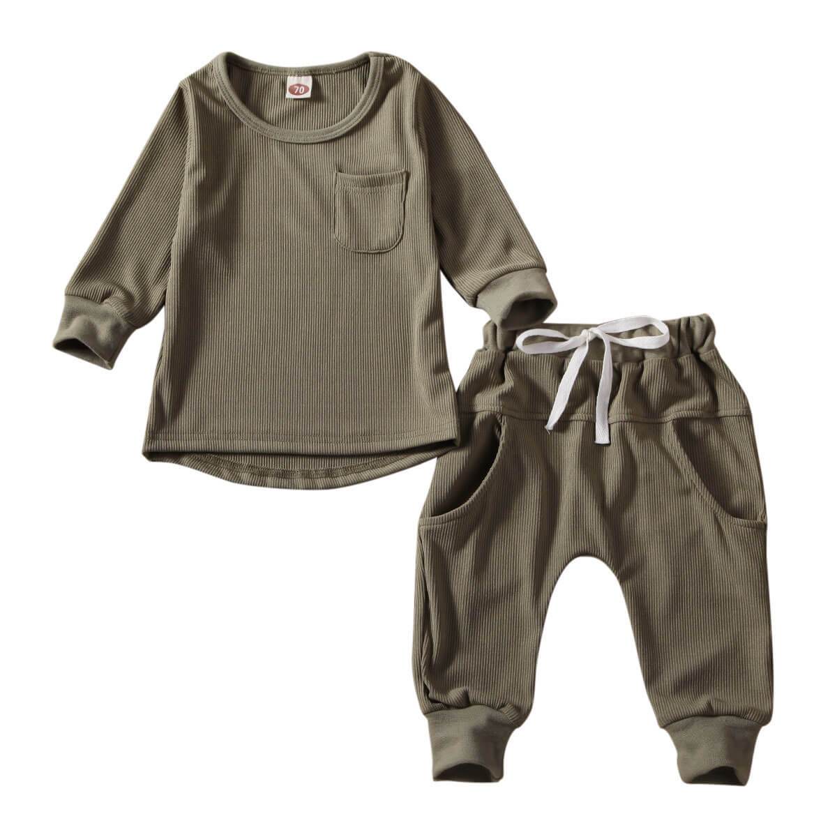 Khaki Ribbed Baby Set