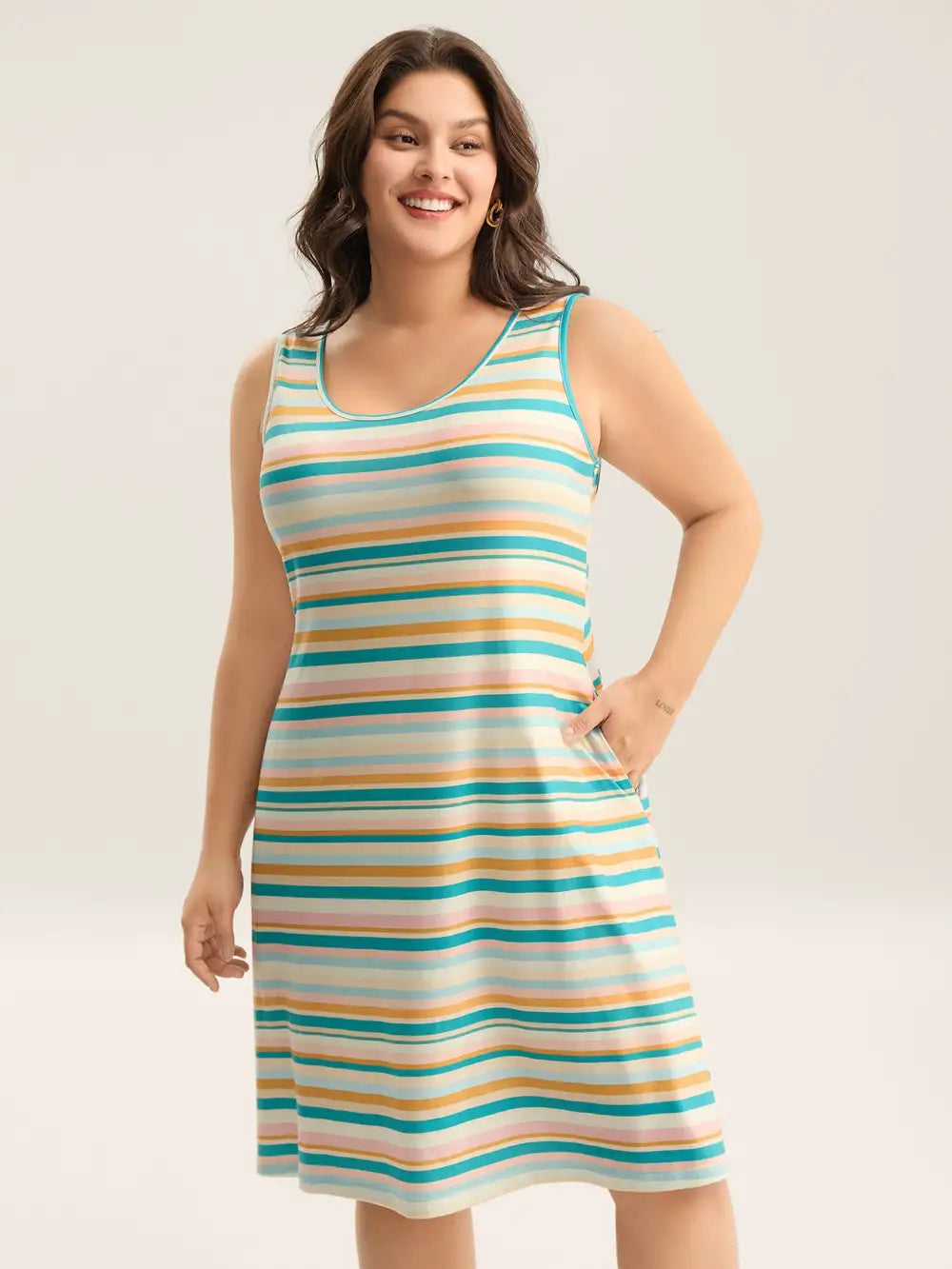 Stretchy Colorful Stripes Cami Sleep Dress