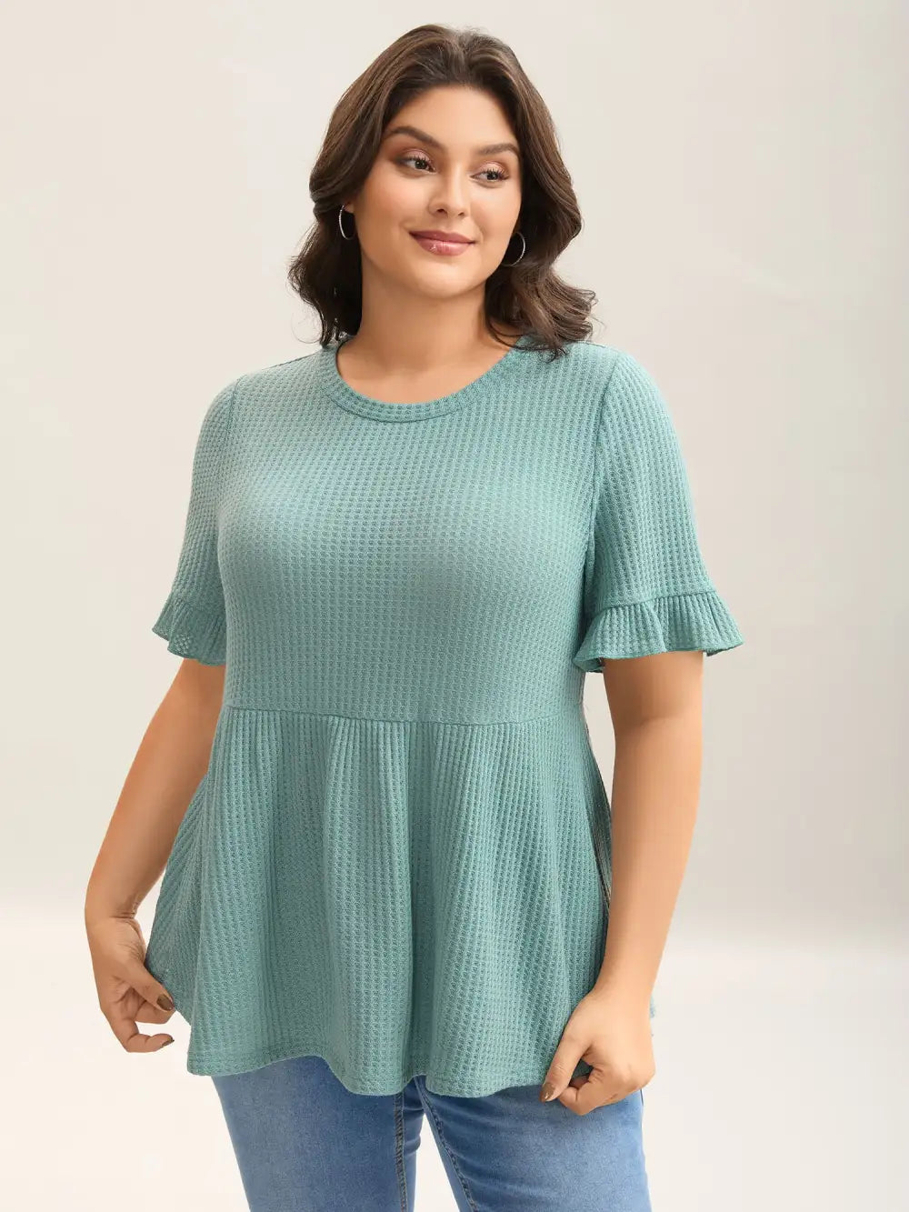 Waffle Lotus Leaf Hem T-Shirt