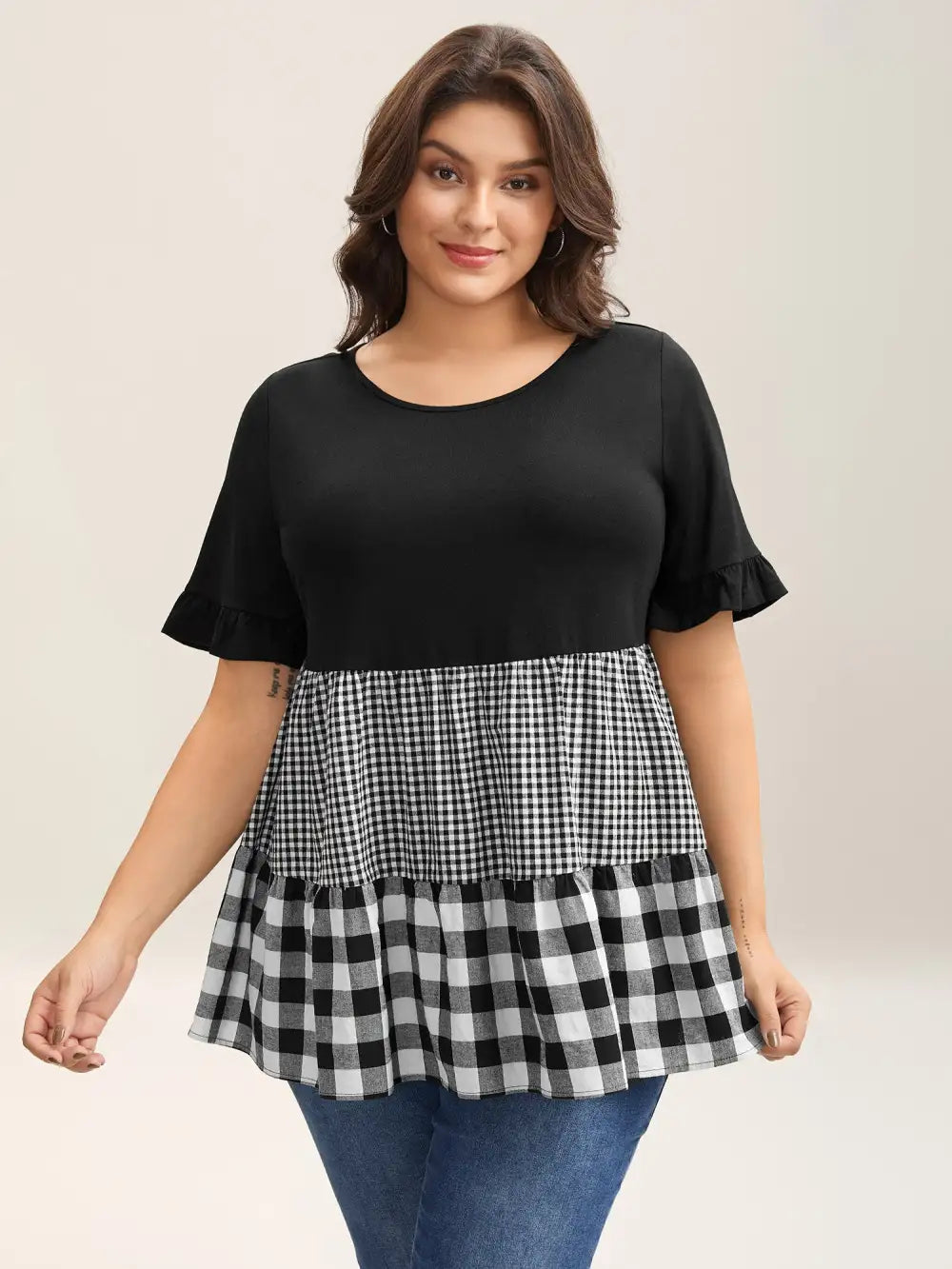 Mixed Print Round Neck Doll T-Shirt