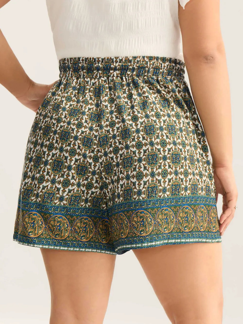 Boho Print Tassel Straight-Leg Shorts