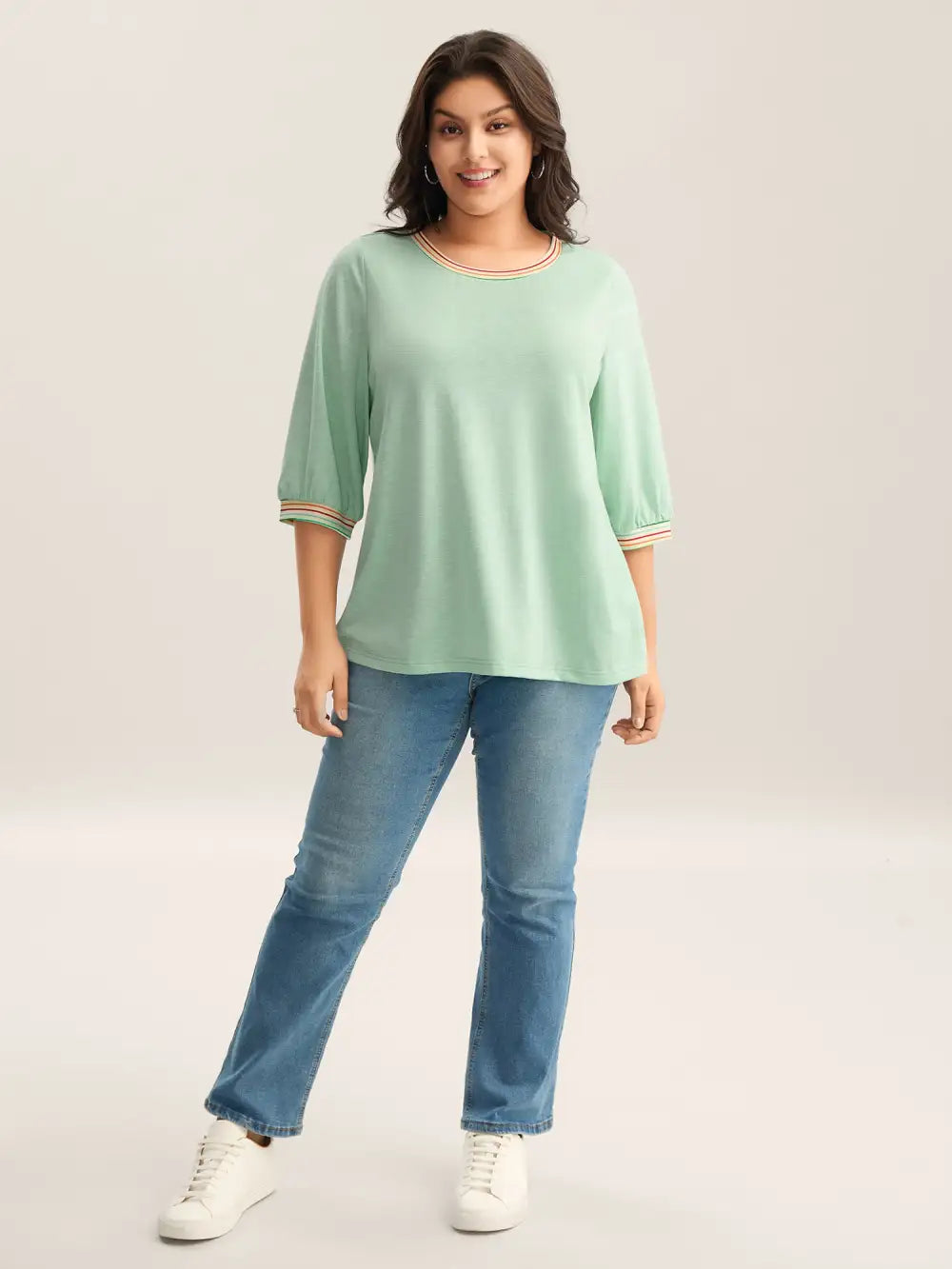 Plain Puff Sleeve Crew Neck T-Shirt
