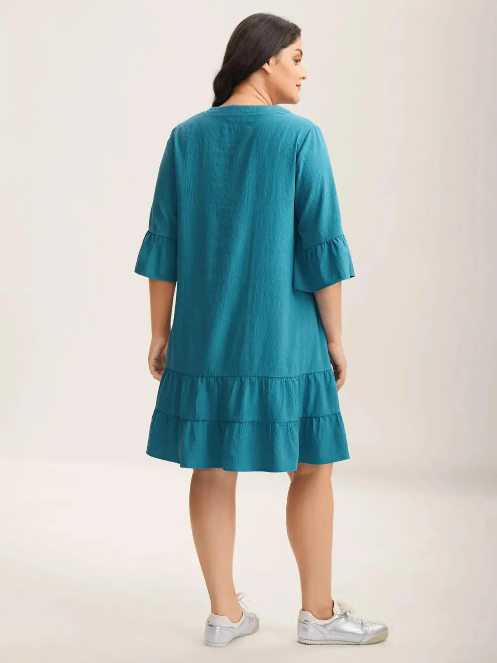 Toothpick Pleat Relaxed Fit Tiered Midi Dress