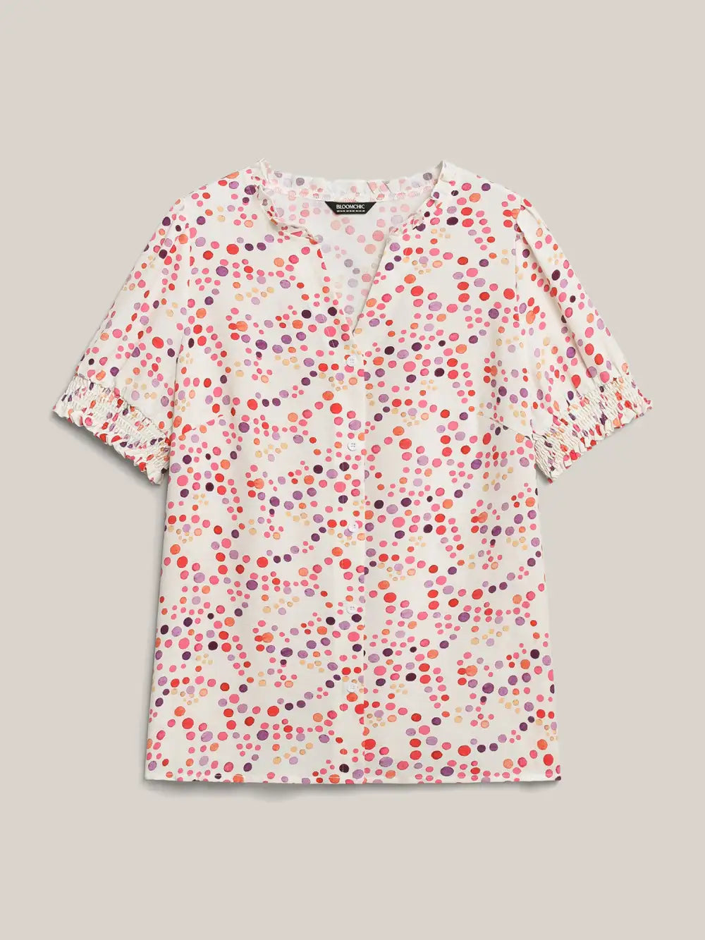 Pretty Polka Dots Shirred Sleeve Shirt