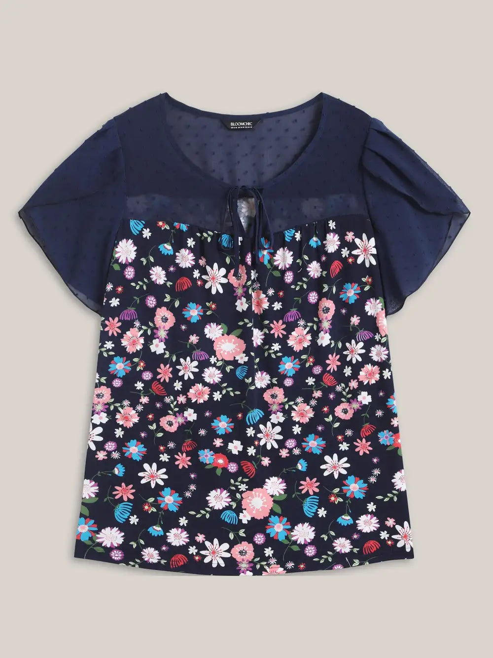 Floral Print Petal Sleeves Spliced Top