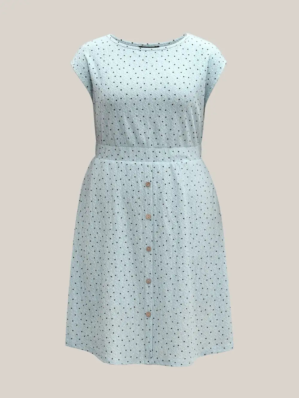 Textured Dot Print Button Detail Midi Dress