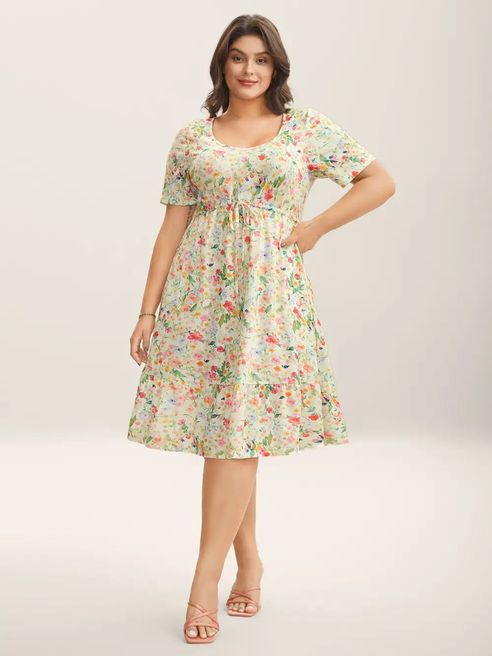 Ditsy Floral Print Waist Tie Midi Dress