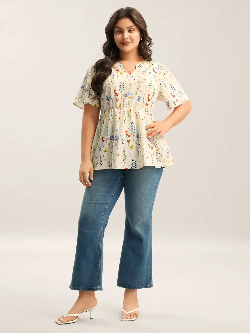 Branch Floral Print Notched Collar Blouse