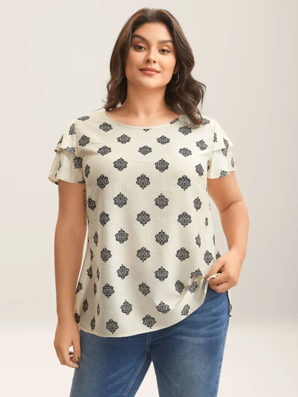 Boho Print Layered Sleeve Shirt