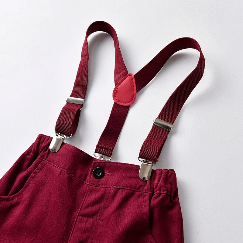 Plaid Shirt Suspender Pants Set