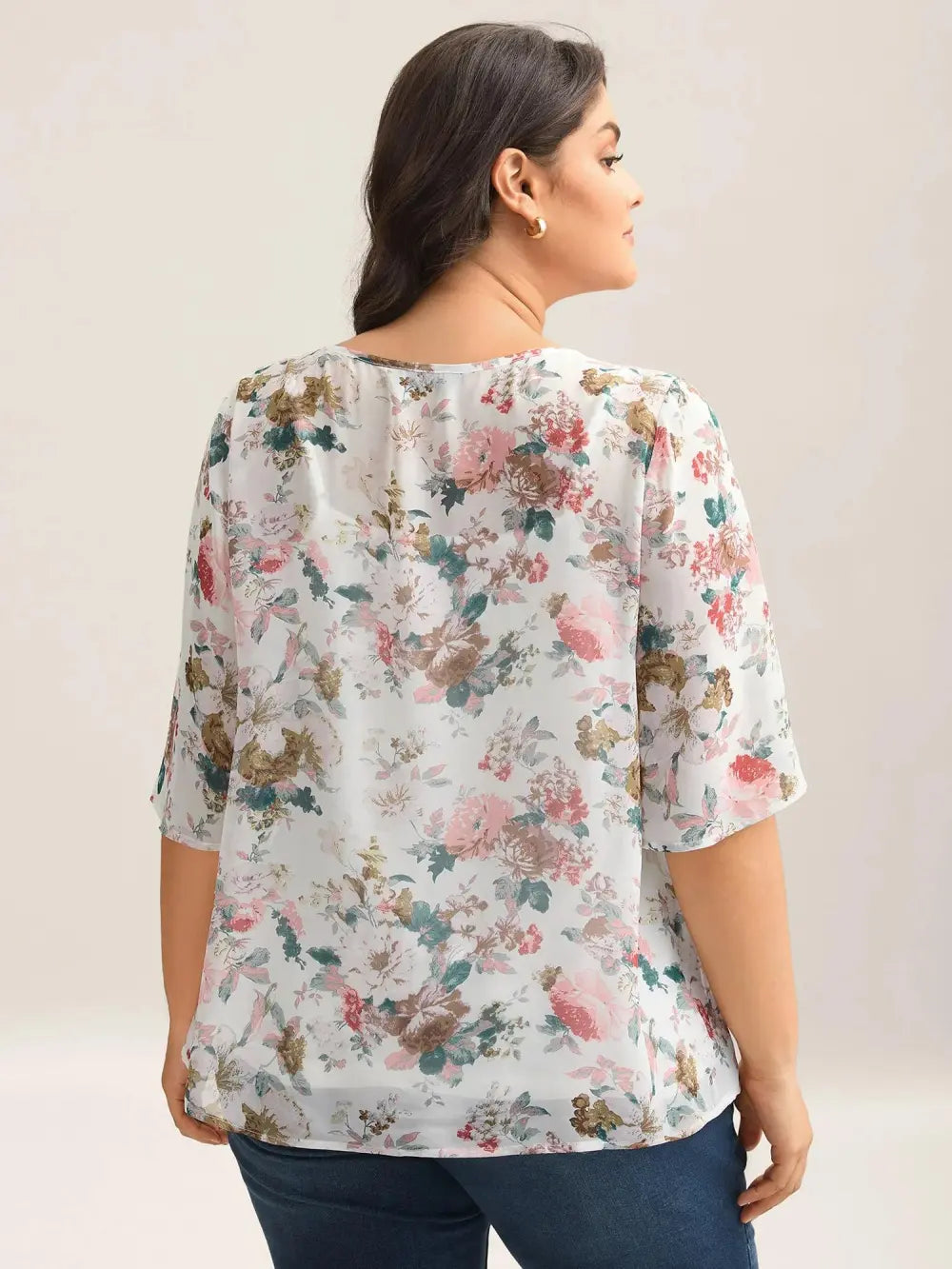 Large Flower Print Sheer Lined Shirt
