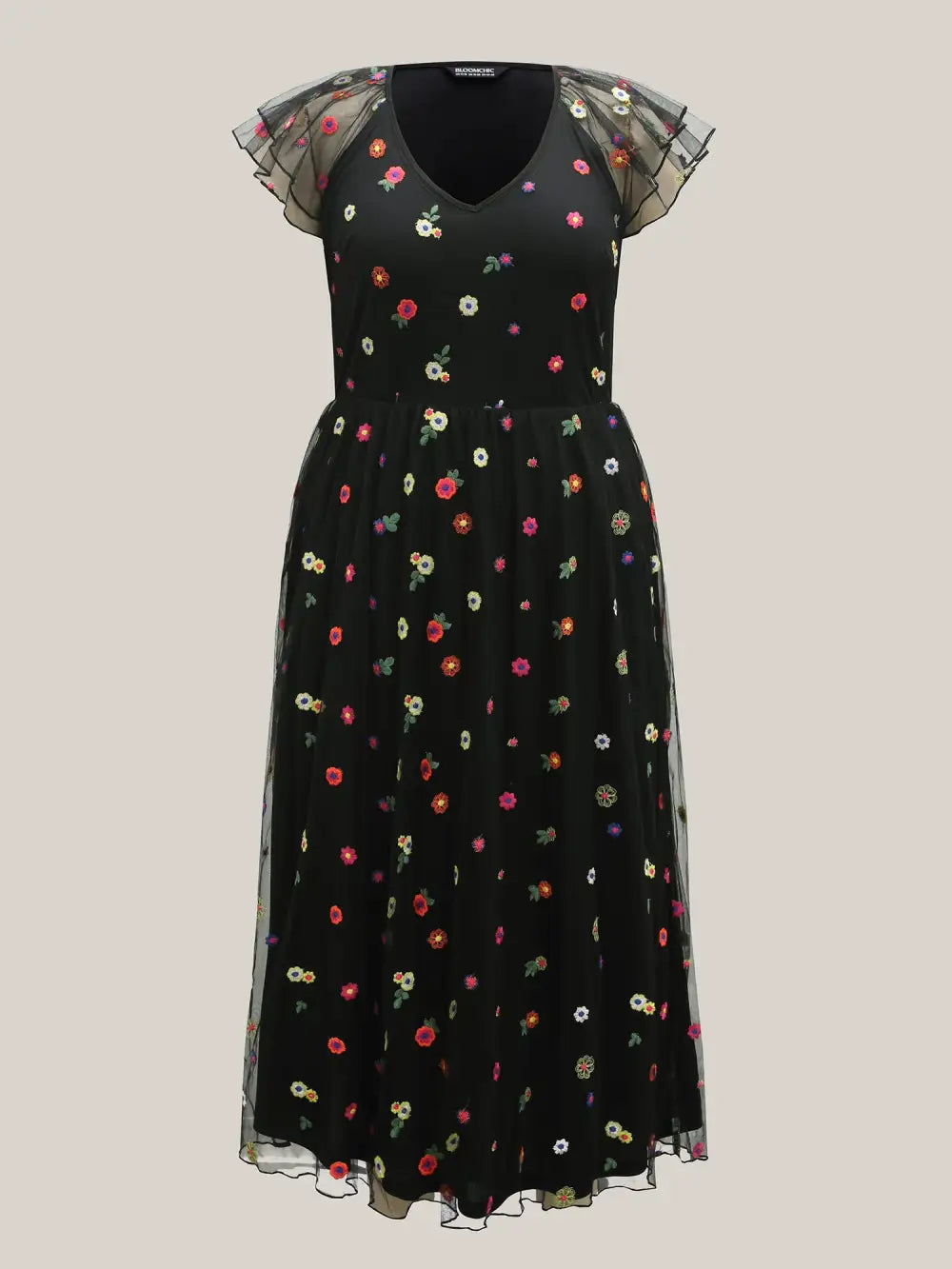 Embroidered Colorful Dots Lined Midi Dress