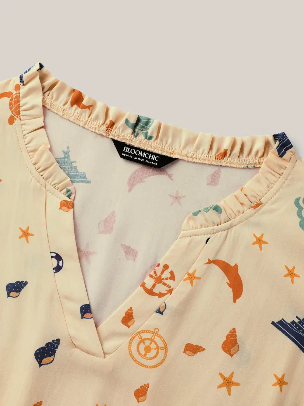 Whimsical Print Stretchy Waist Rayon Blouse