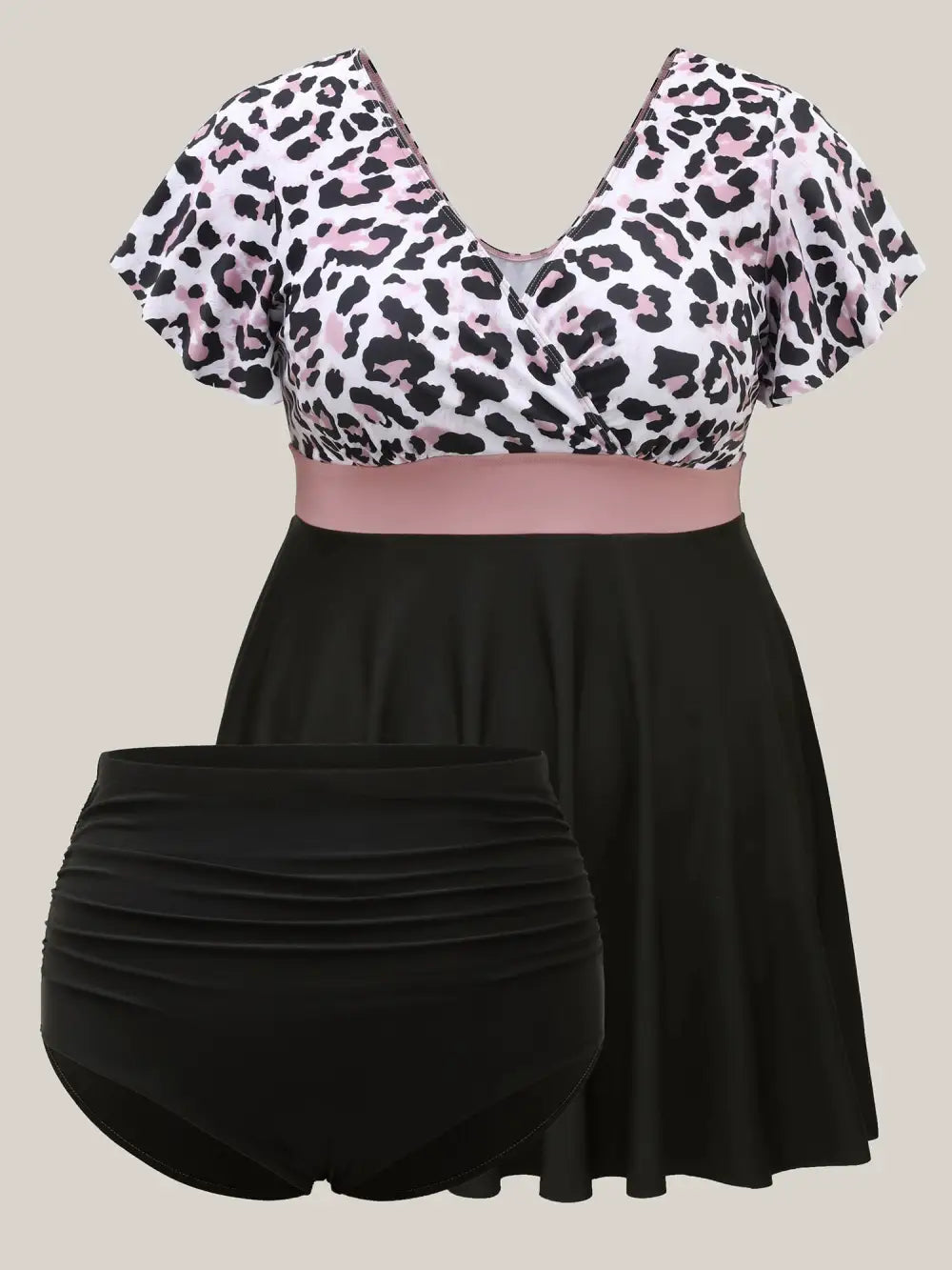 Leopard Print Color Contrast Swim Dress