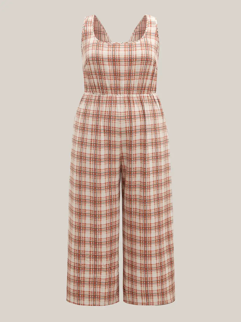 Plaid Pockets Wide-Leg Jumpsuit