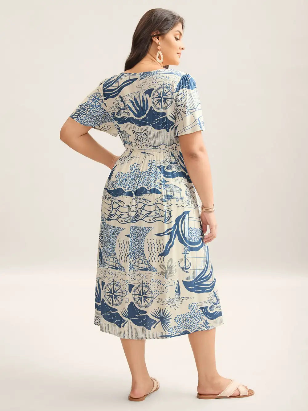 Ocean Symphony Print Pockets Midi Dress