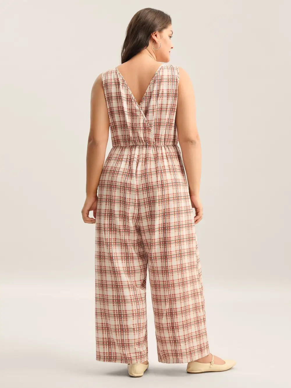 Plaid Pockets Wide-Leg Jumpsuit