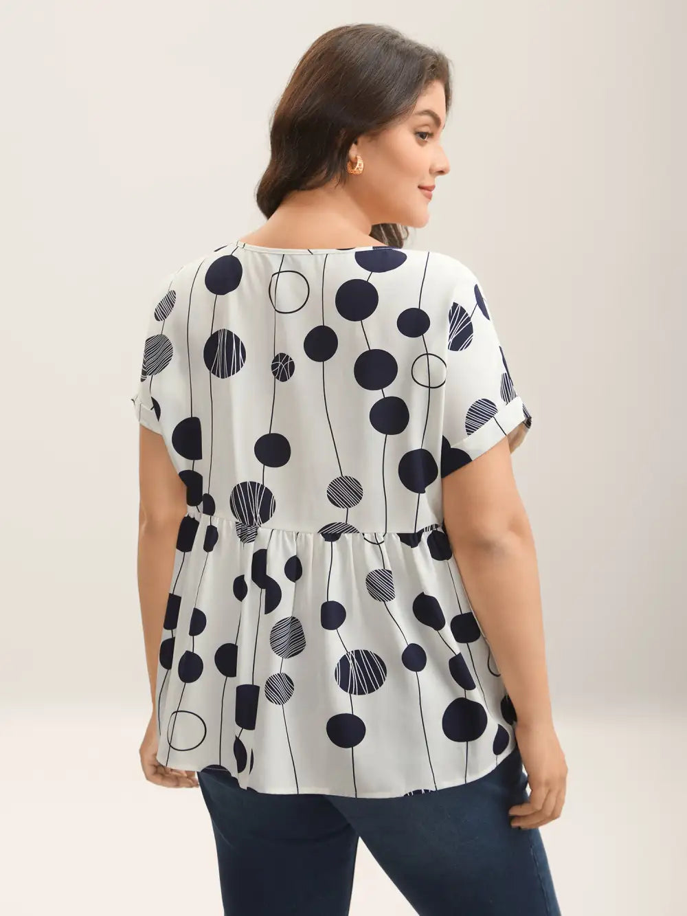 Polka Dots Print Dolman Sleeve Babydoll Top