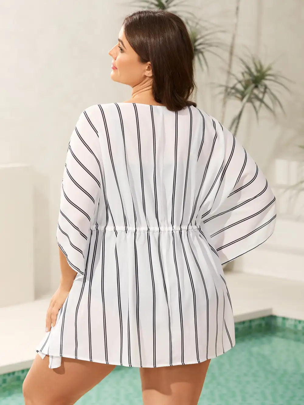 Striped Waist Tie Kimono Cardigan
