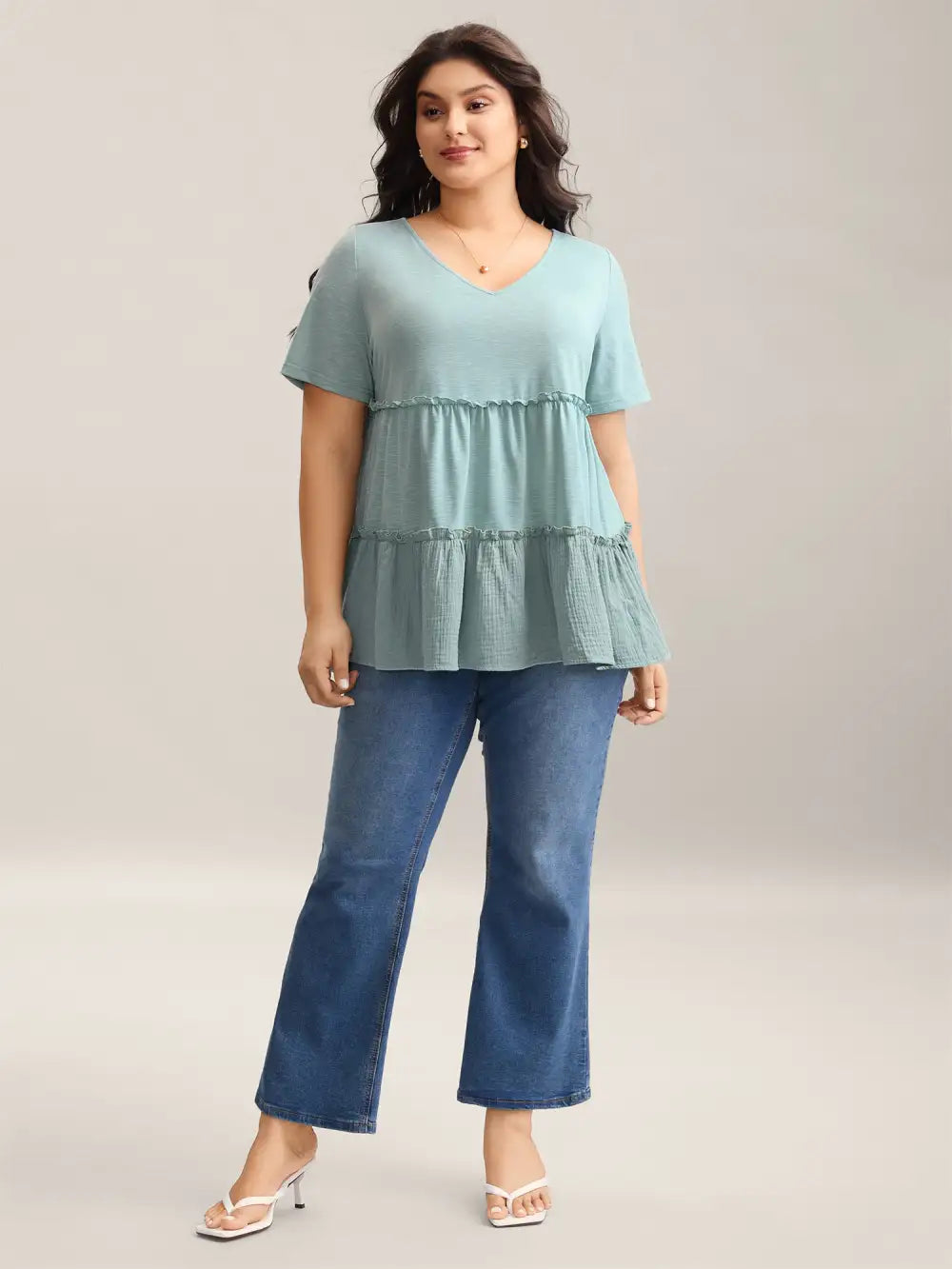 Plain Tiered Spliced Babydoll Top