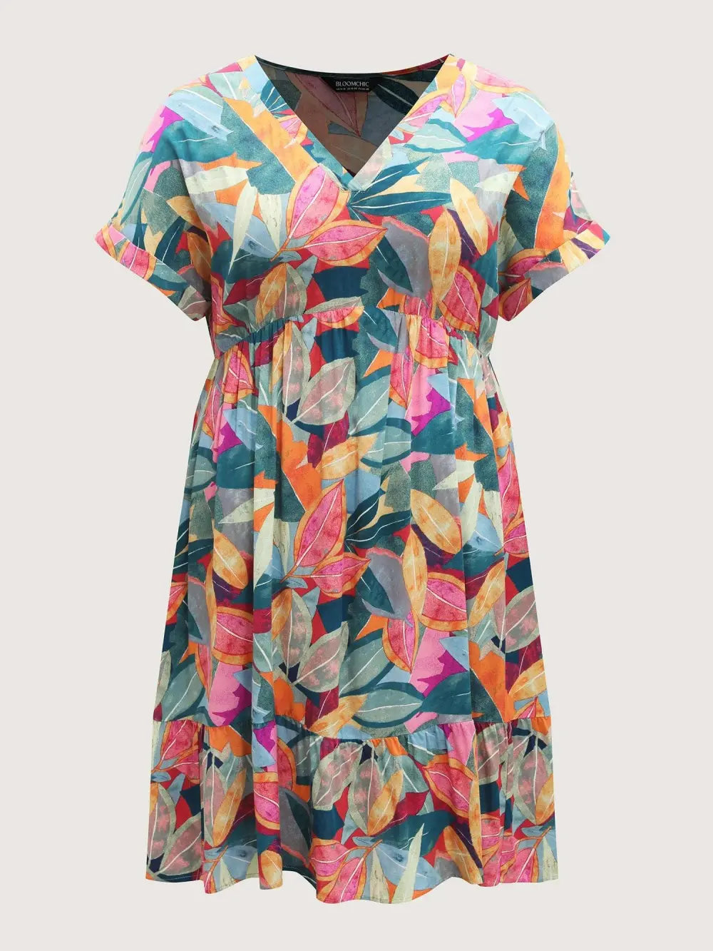 Rayon Leafy Print Pockets Midi Dress