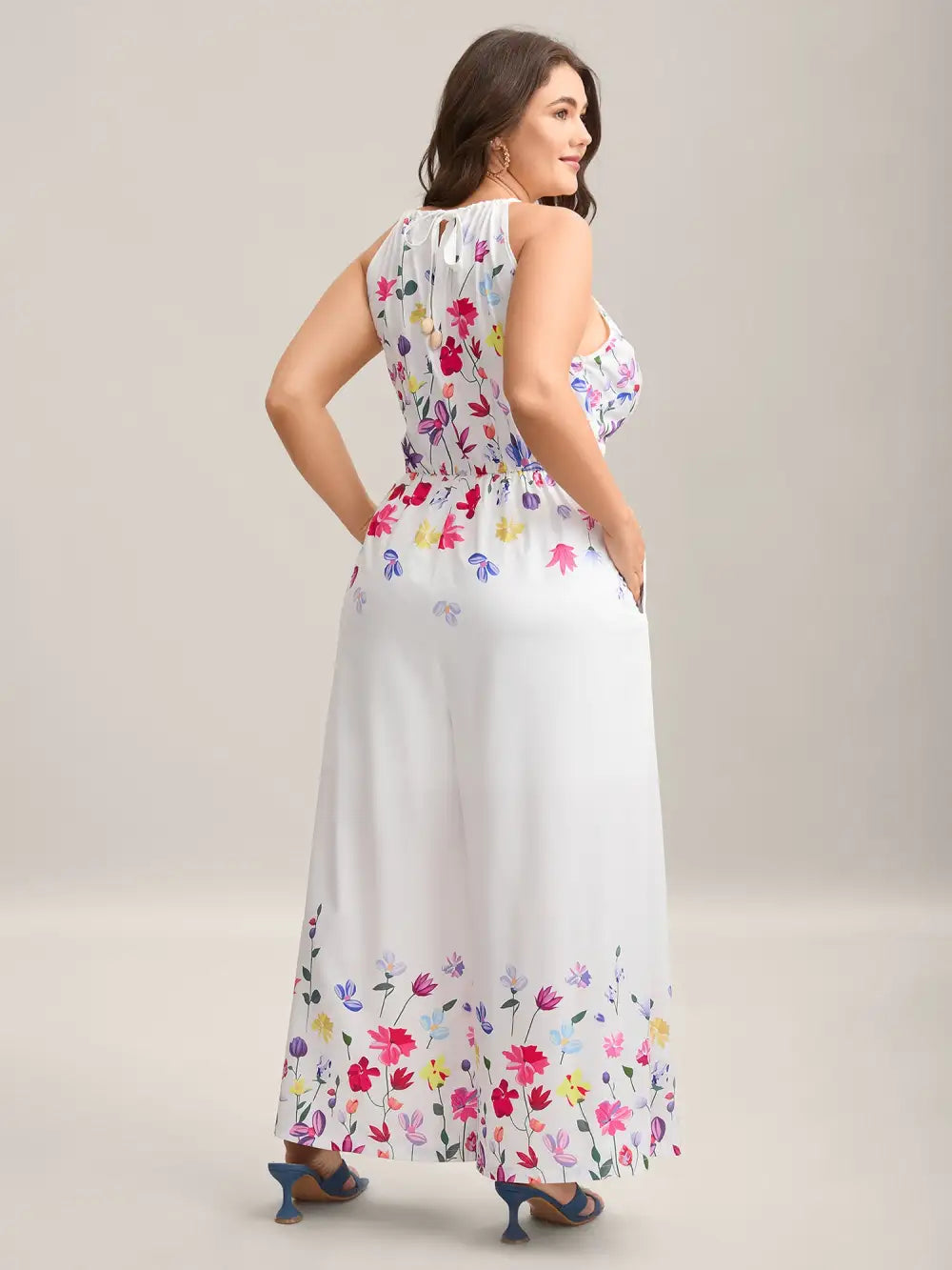 Floral Dance Halter Neck Wide-Leg Jumpsuit
