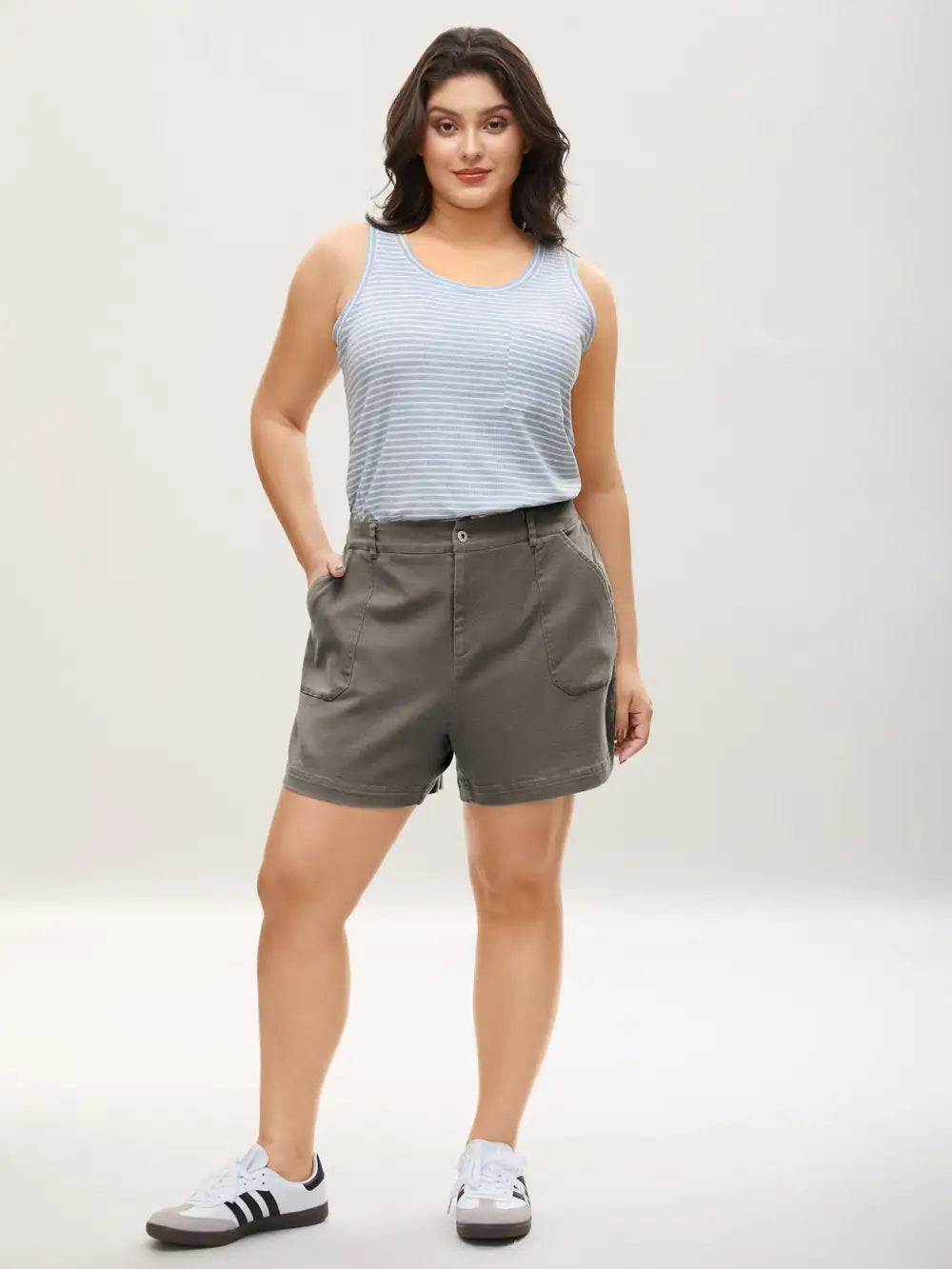Stretchy Waist Vintage Pockets Shorts