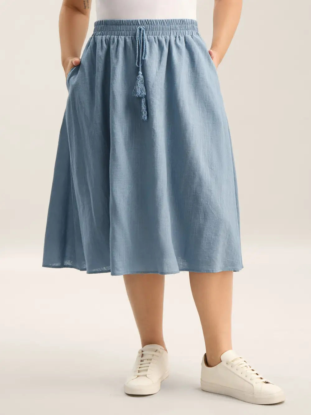 Waist-Tie Tassel Plain Maxi Skirt