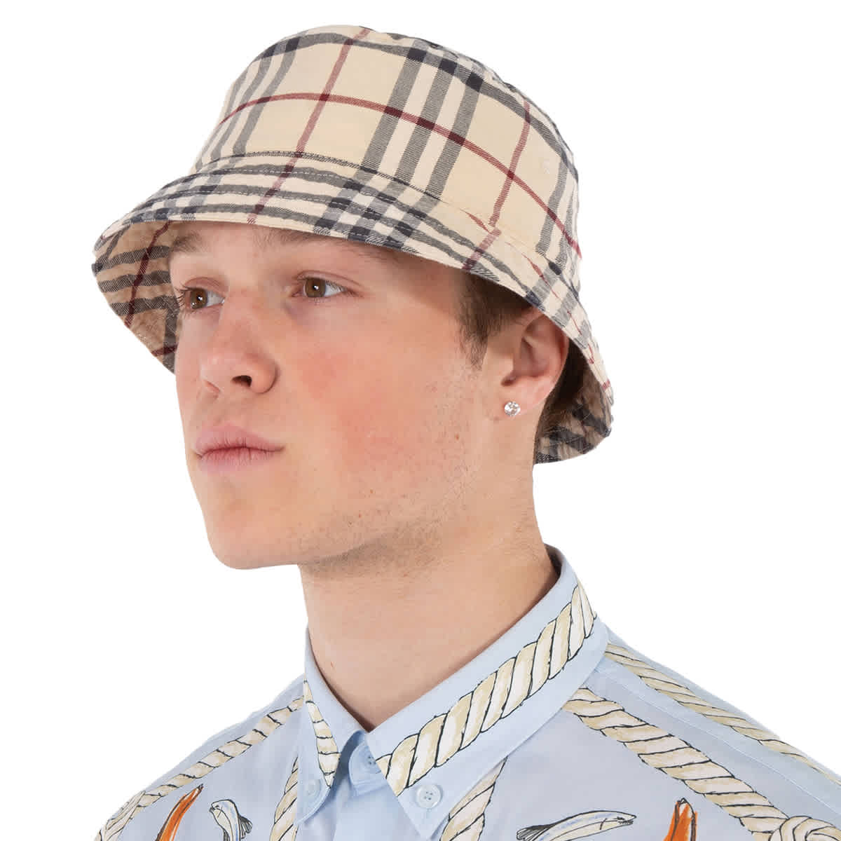 Burberry Stone Check Cotton Twill Woven Bucket Hat