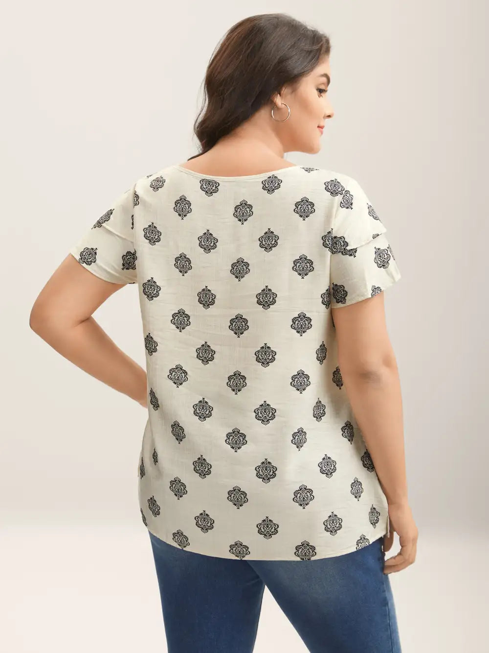 Boho Print Layered Sleeve Shirt