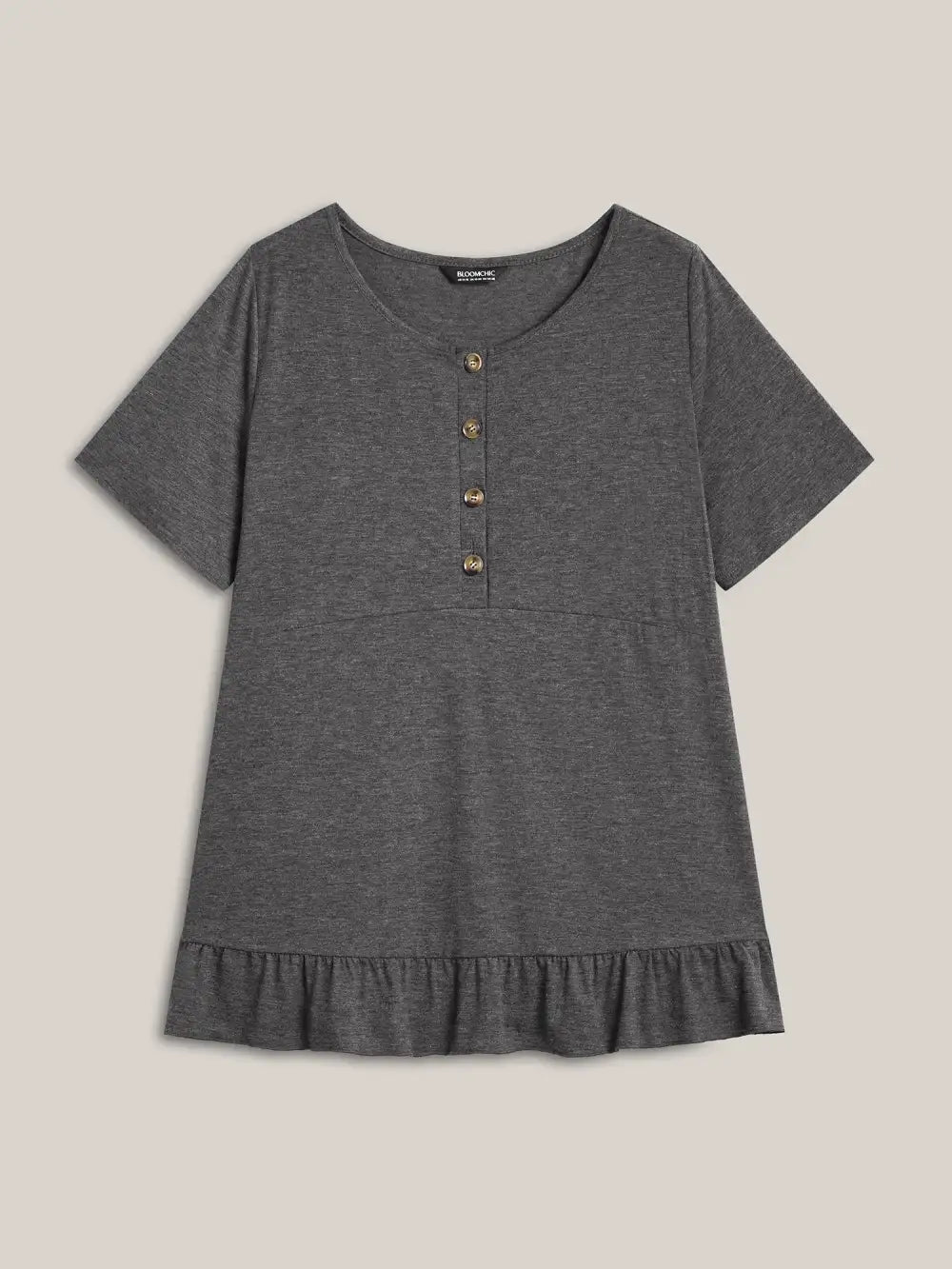 Button Detail Ruffled Hem Babydoll T-Shirt