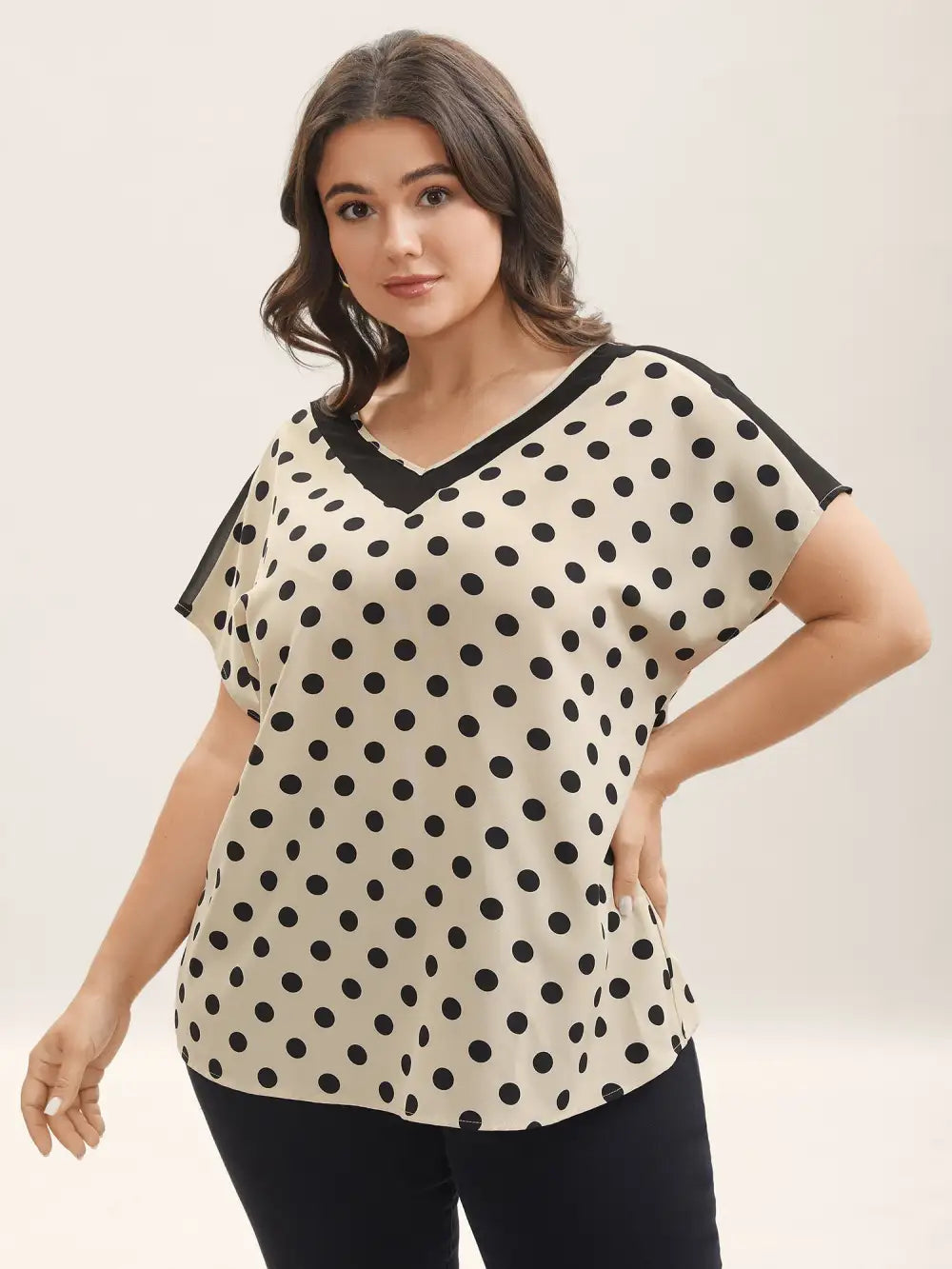 Polka Dots Color Contrast Blouse
