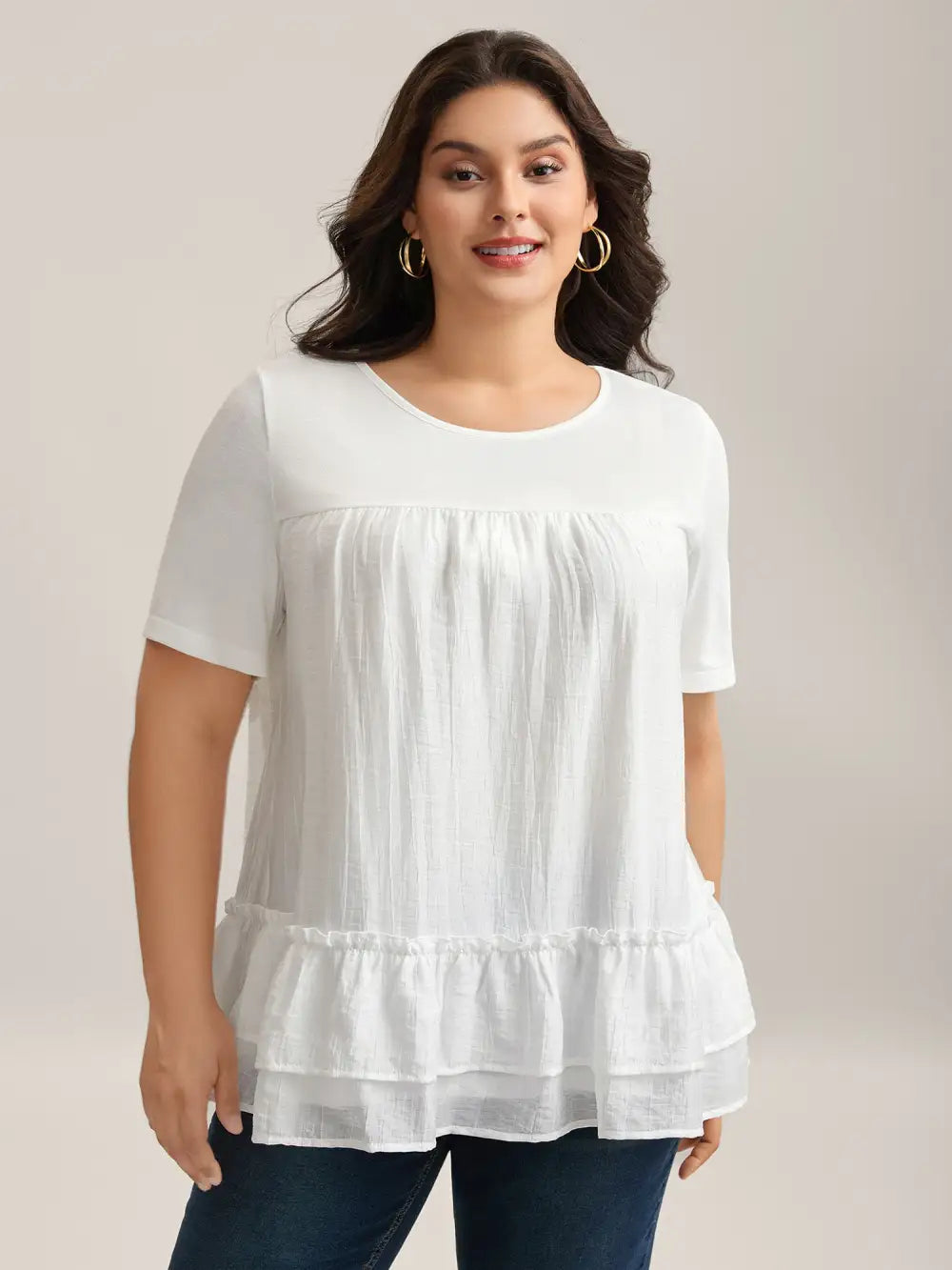 Layered Ruffled Hem Plain Knit Top