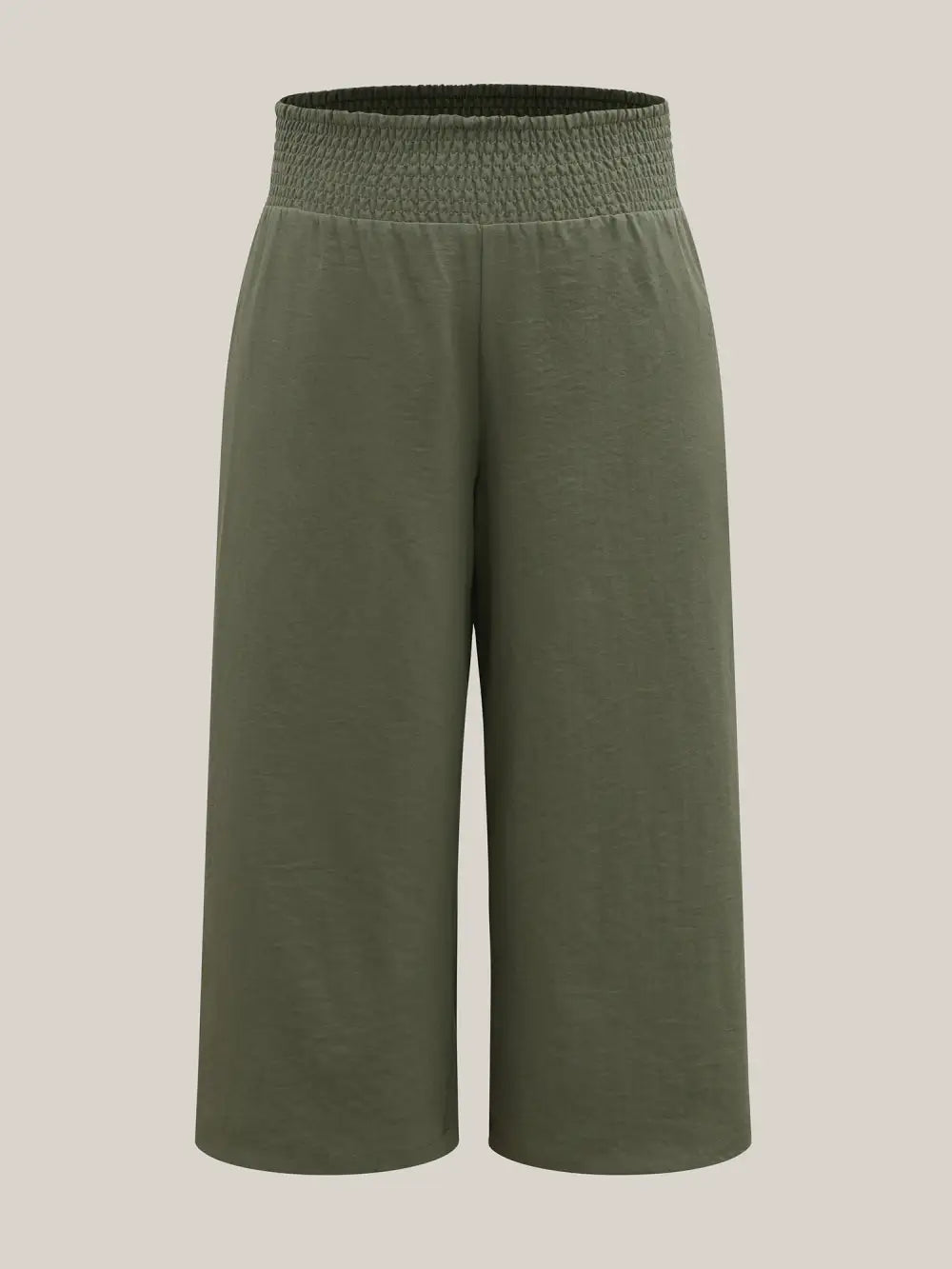Shirred Waist Wide-Leg Solid Pants