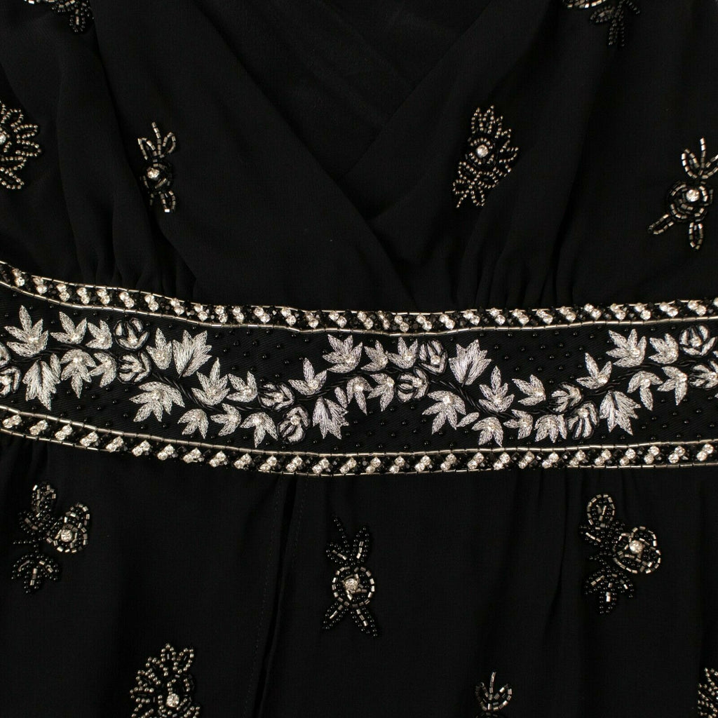 Women's Black Embellished Silk Chiffon Midi Dress