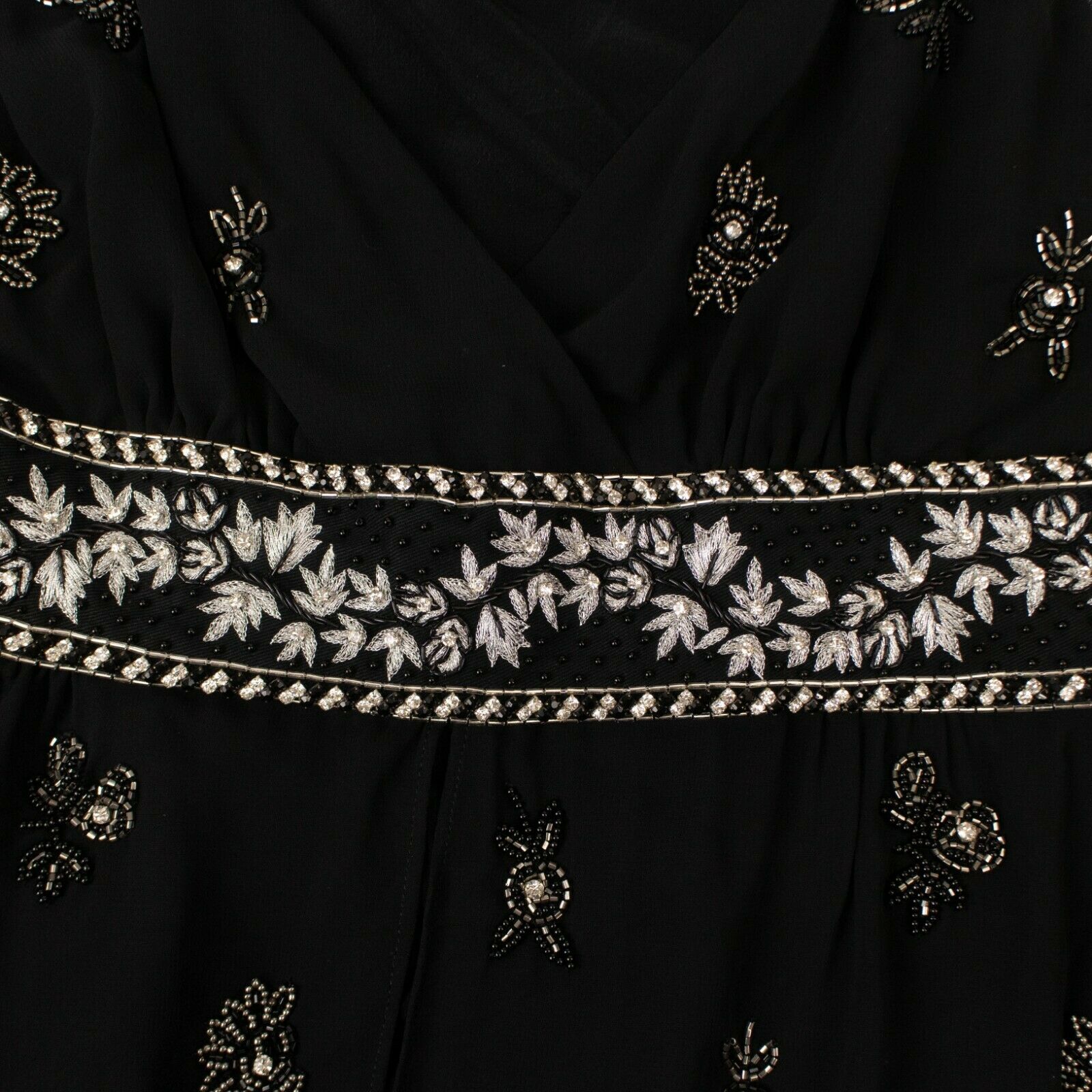 Women's Black Embellished Silk Chiffon Midi Dress