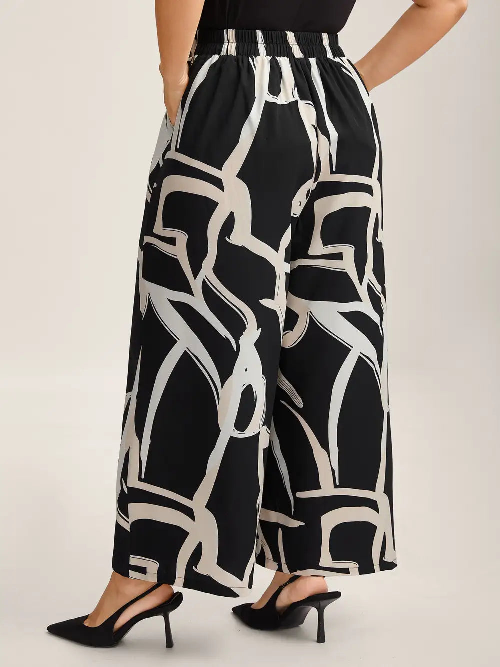Abstract Pattern Wide-Leg Pockets Pants