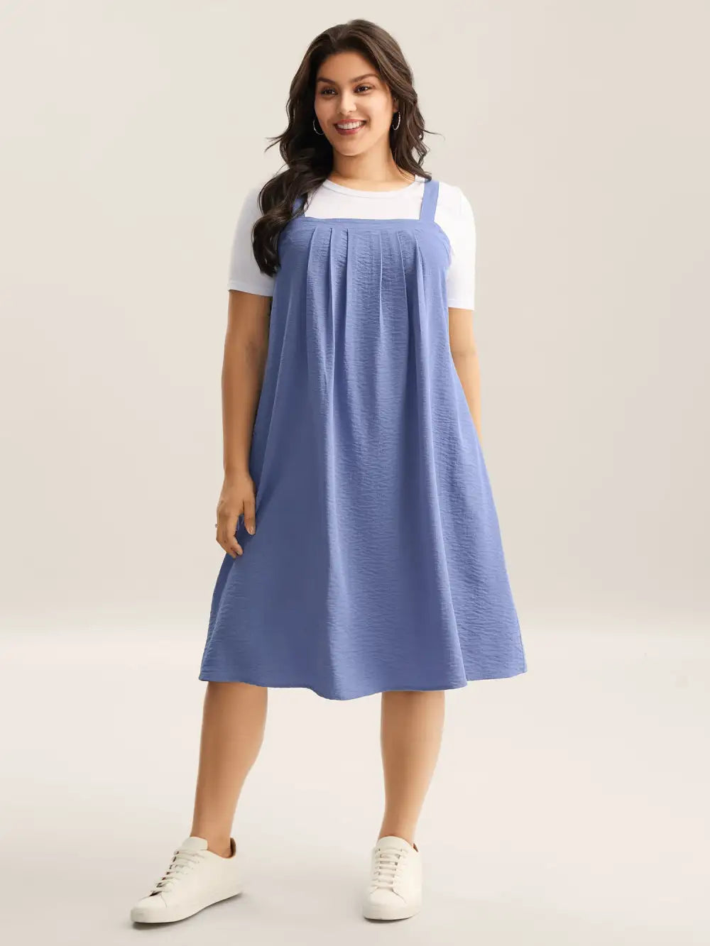 Adjustable Straps Pockets Plain Midi Dress