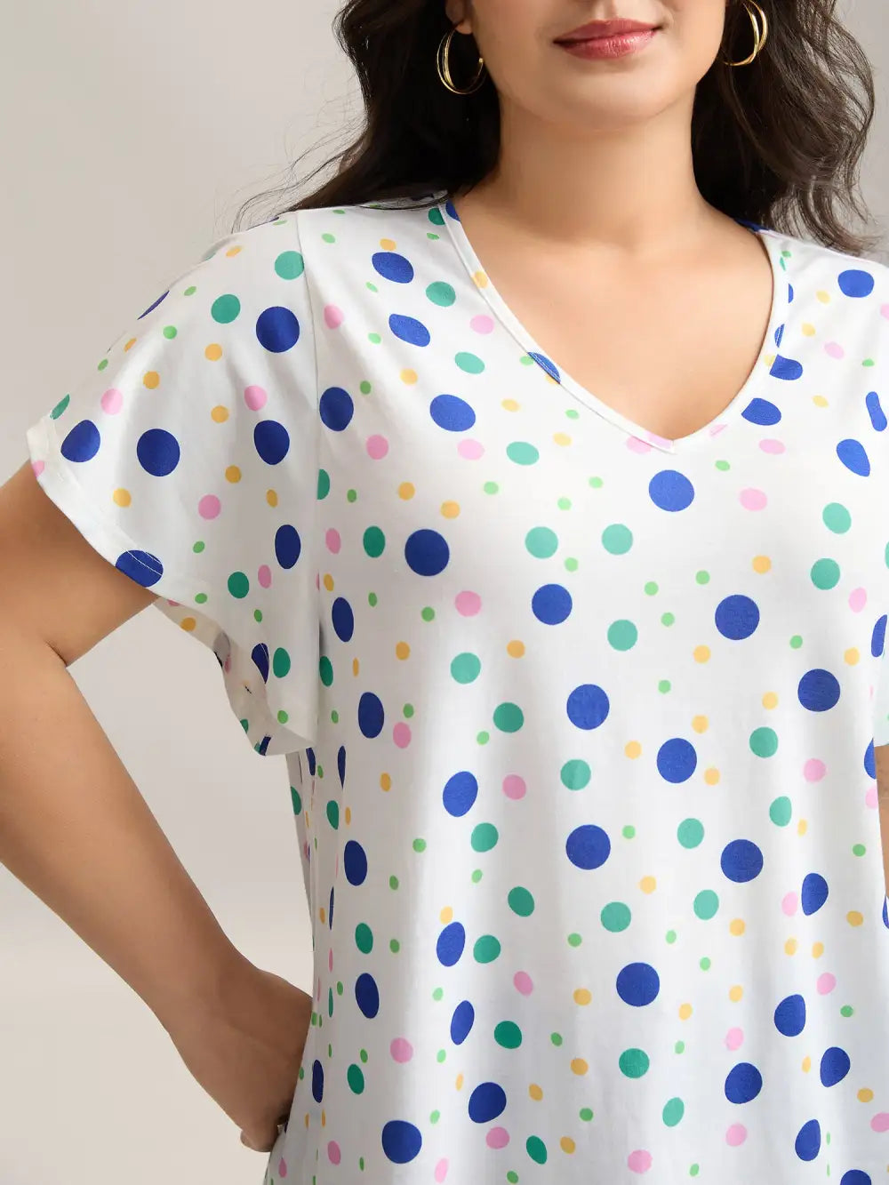 Stretchy Playful Polka Dots Ruffled T-Shirt