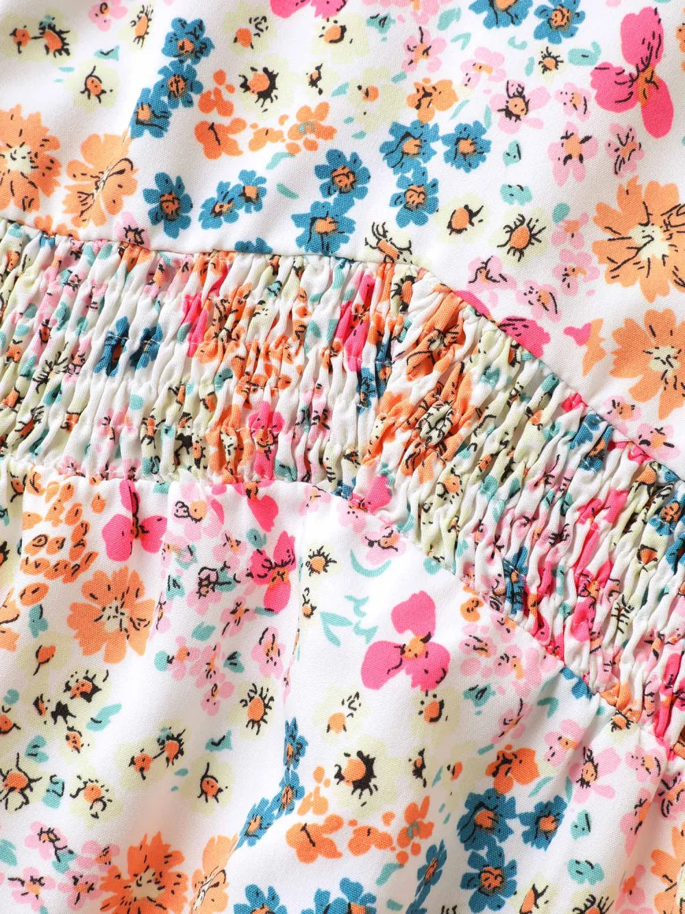 Sweet Floral Print Lace Neck Midi Dress