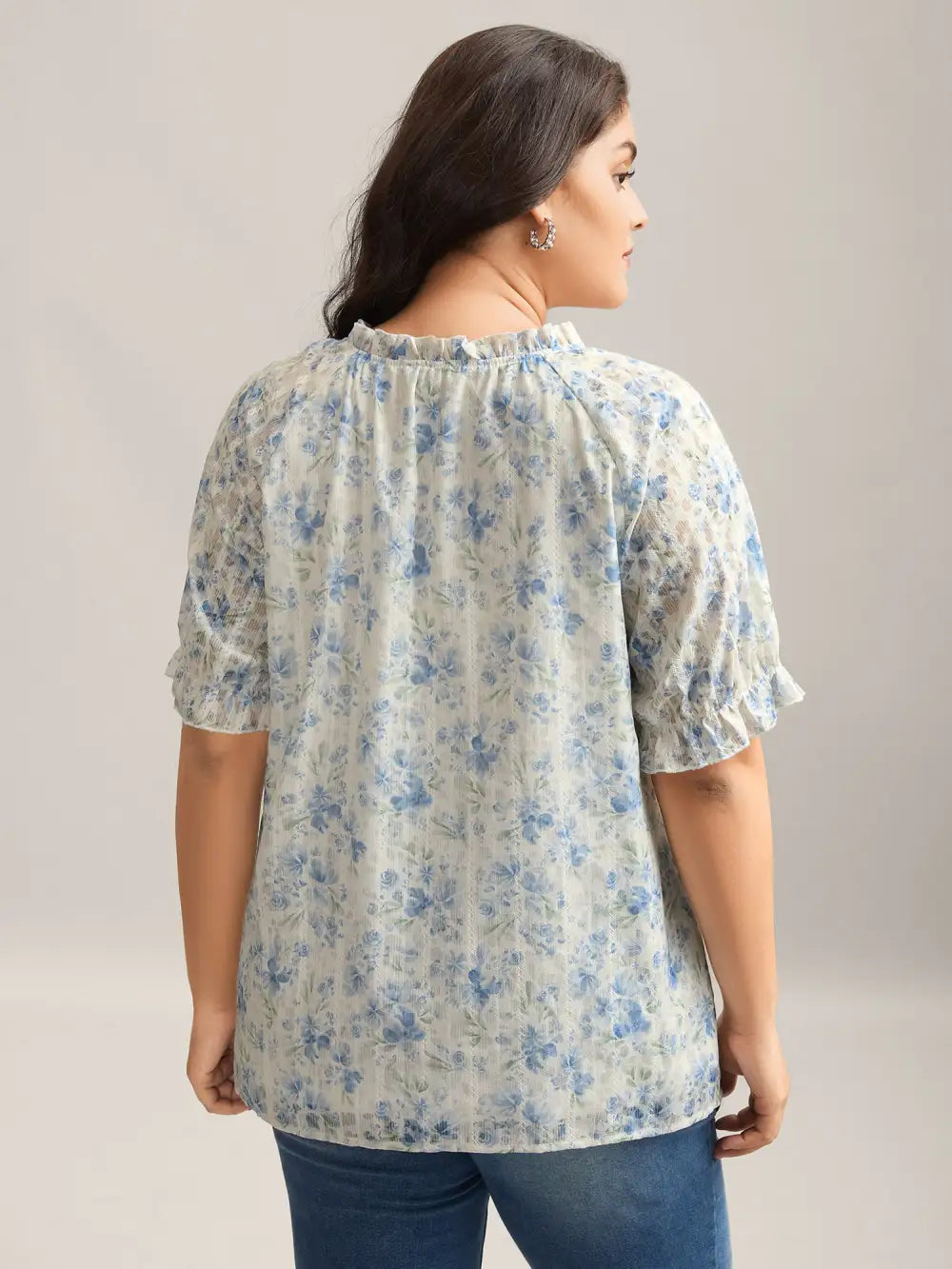 Floral Print Embroidered Petal Trim Blouse