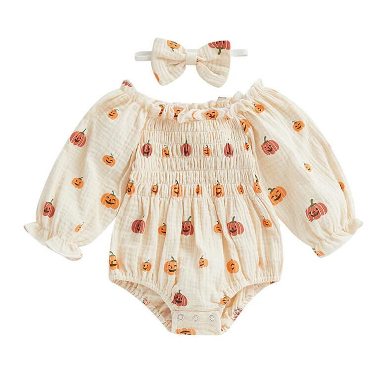 Long Sleeve Ruched Halloween Baby Romper