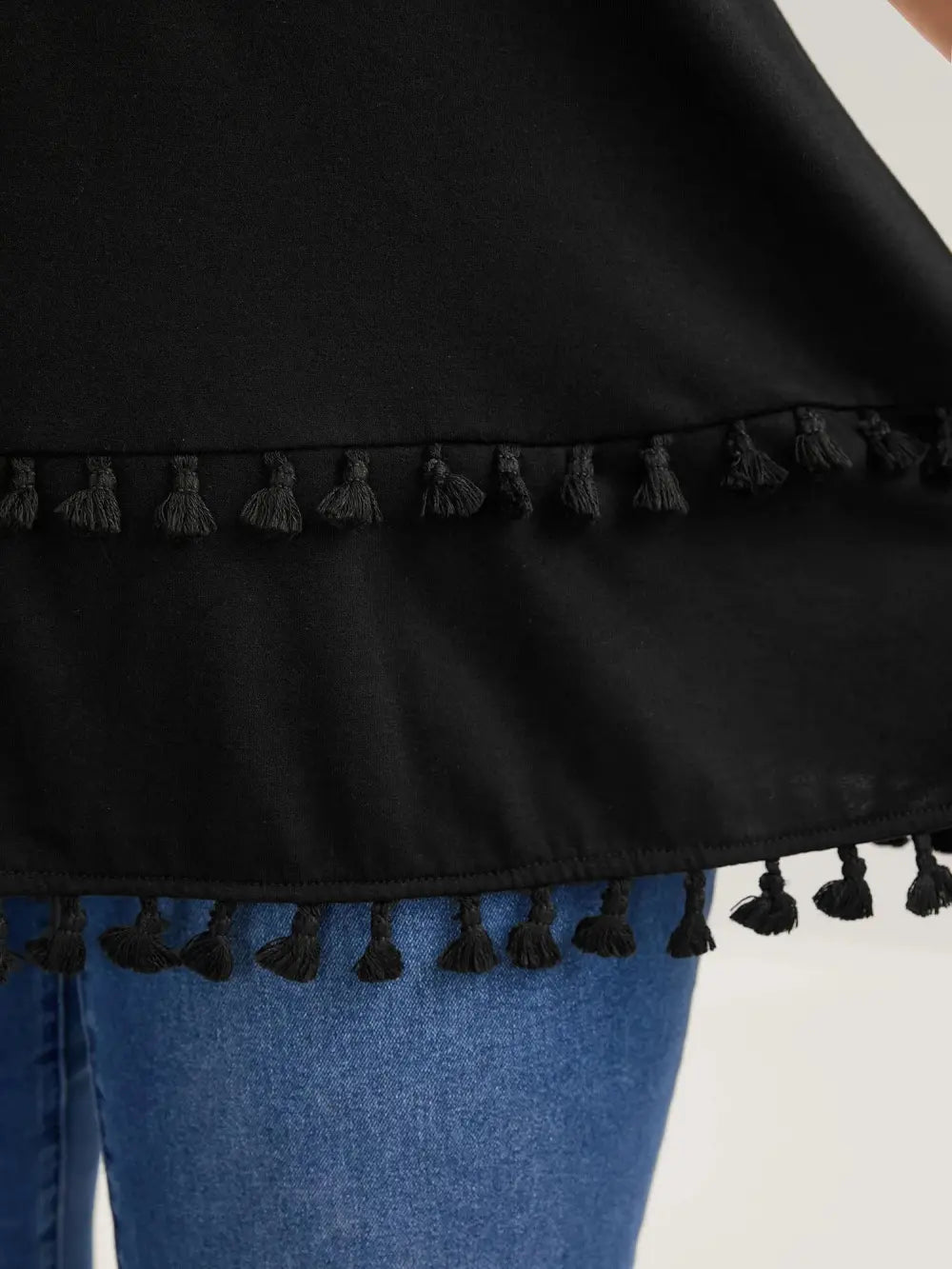 A-Line Tassel Hem Plain Tank Top