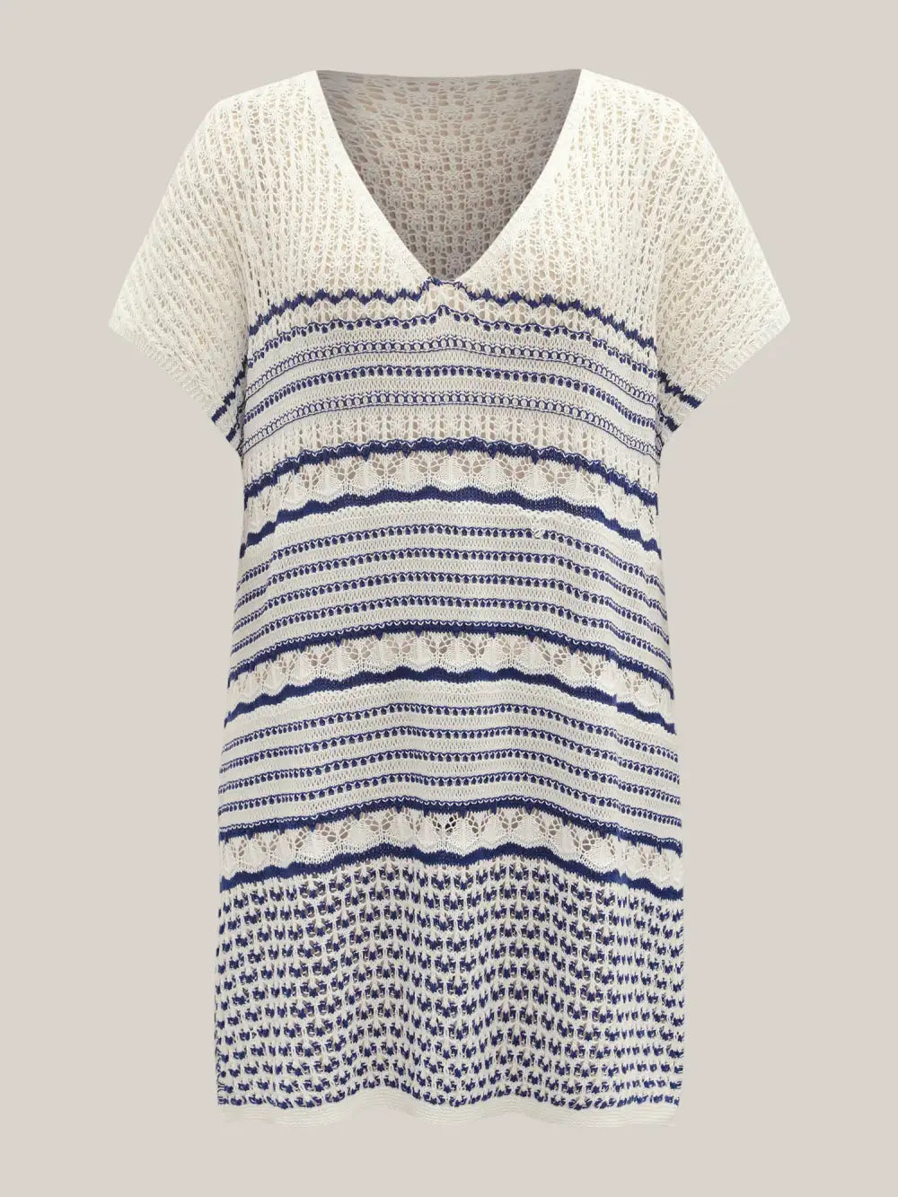 Stripes Crochet V-Neck Swim Cover-Up
