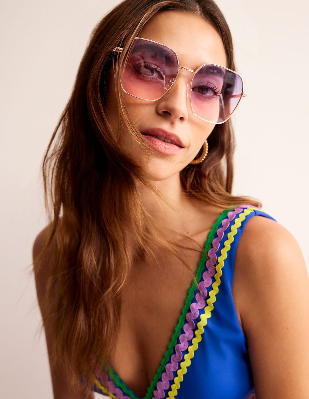 Angular Metal Sunglasses-Purple/Pink