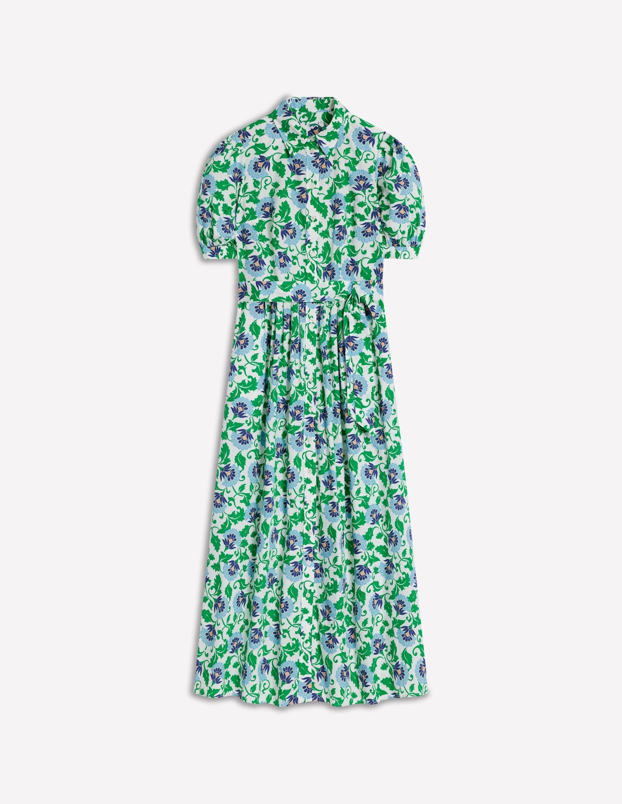 Alexa Maxi Shirt Dress-Rich Emerald, Ornate Vine